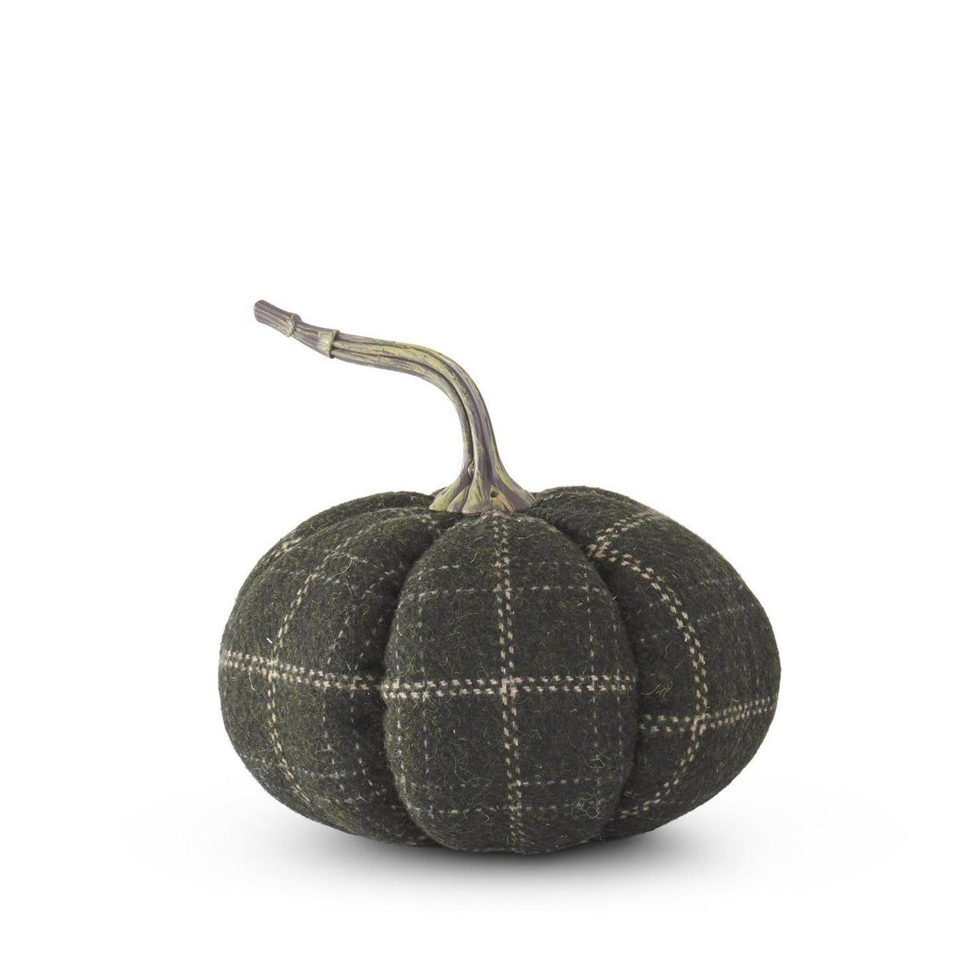 Green & Tan Plaid Fabric Pumpkin