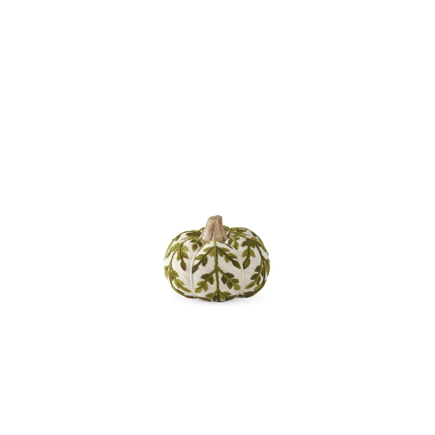 Green Foliage Knit Pumpkin with Wood Stem