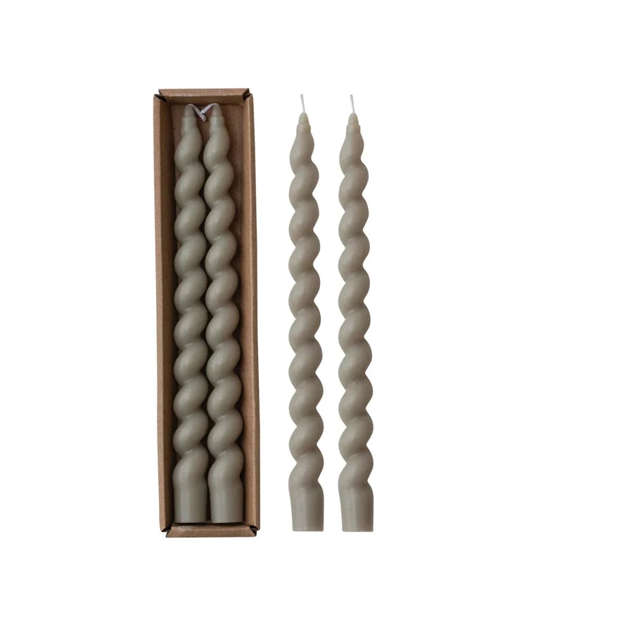 Pair of Unscented Twisted Taper Candles | Grey