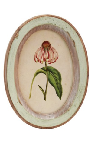 Framed Glass Wall Decor with Flower Design | Distressed Wood