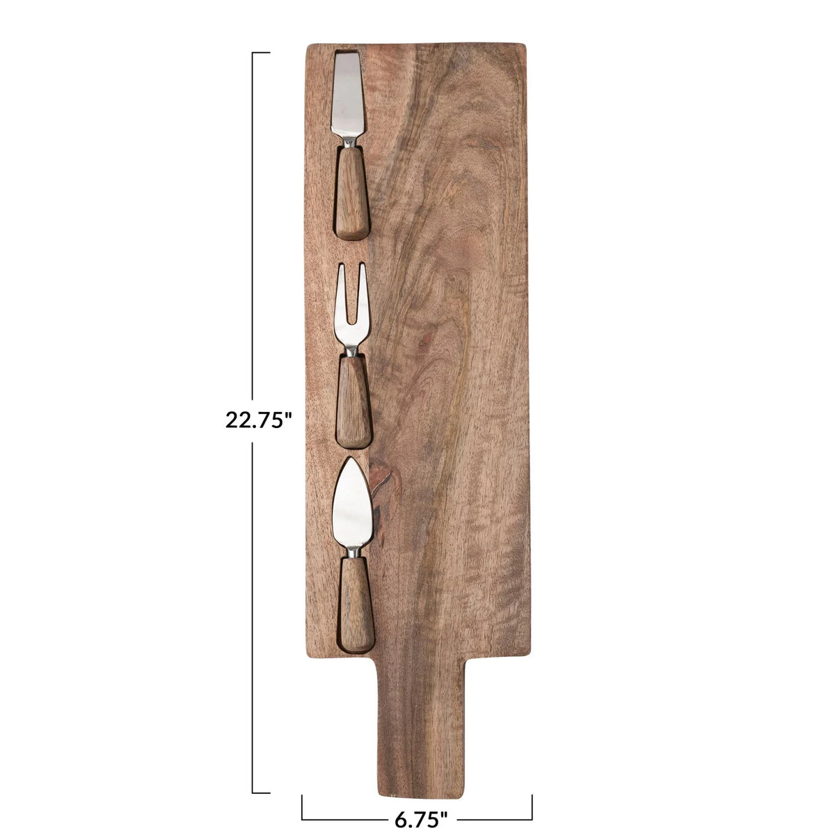 Mango Wood Cheese Cutting Board w/ Handle & Cheese Utensils