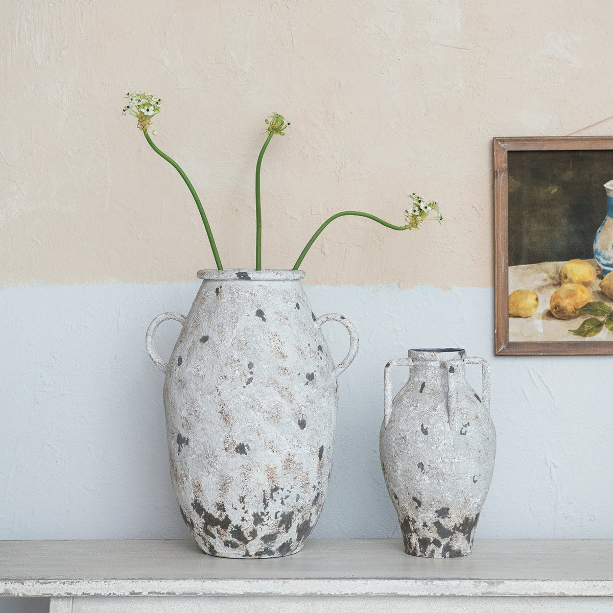 Decorative Metal Urn with Handles