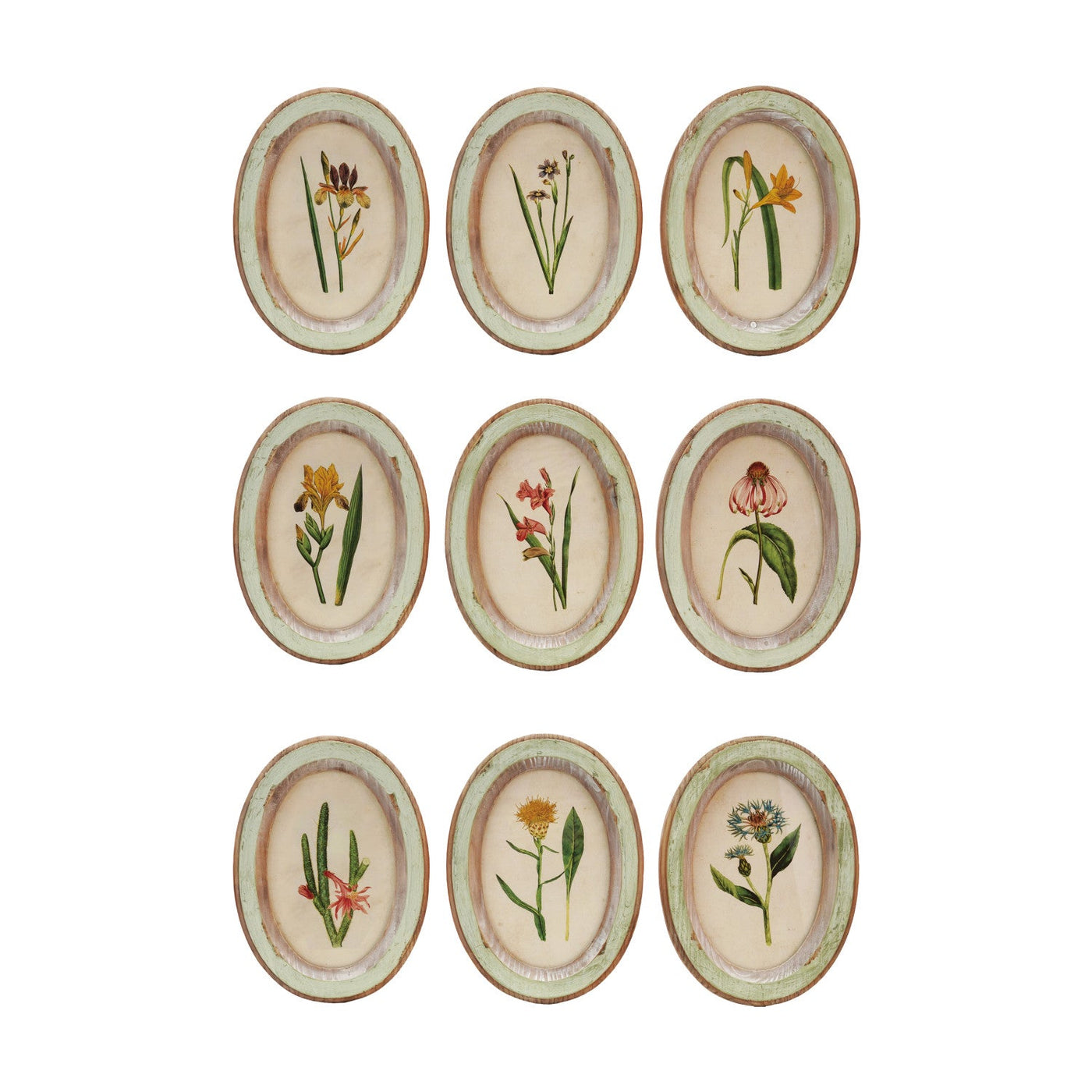 Framed Glass Wall Decor with Flower Design | Distressed Wood