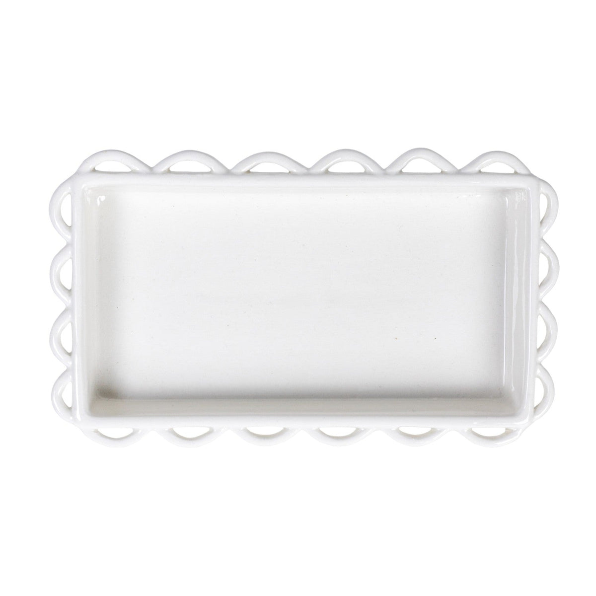 Decorative Scalloped Stoneware Napkin Holder | White