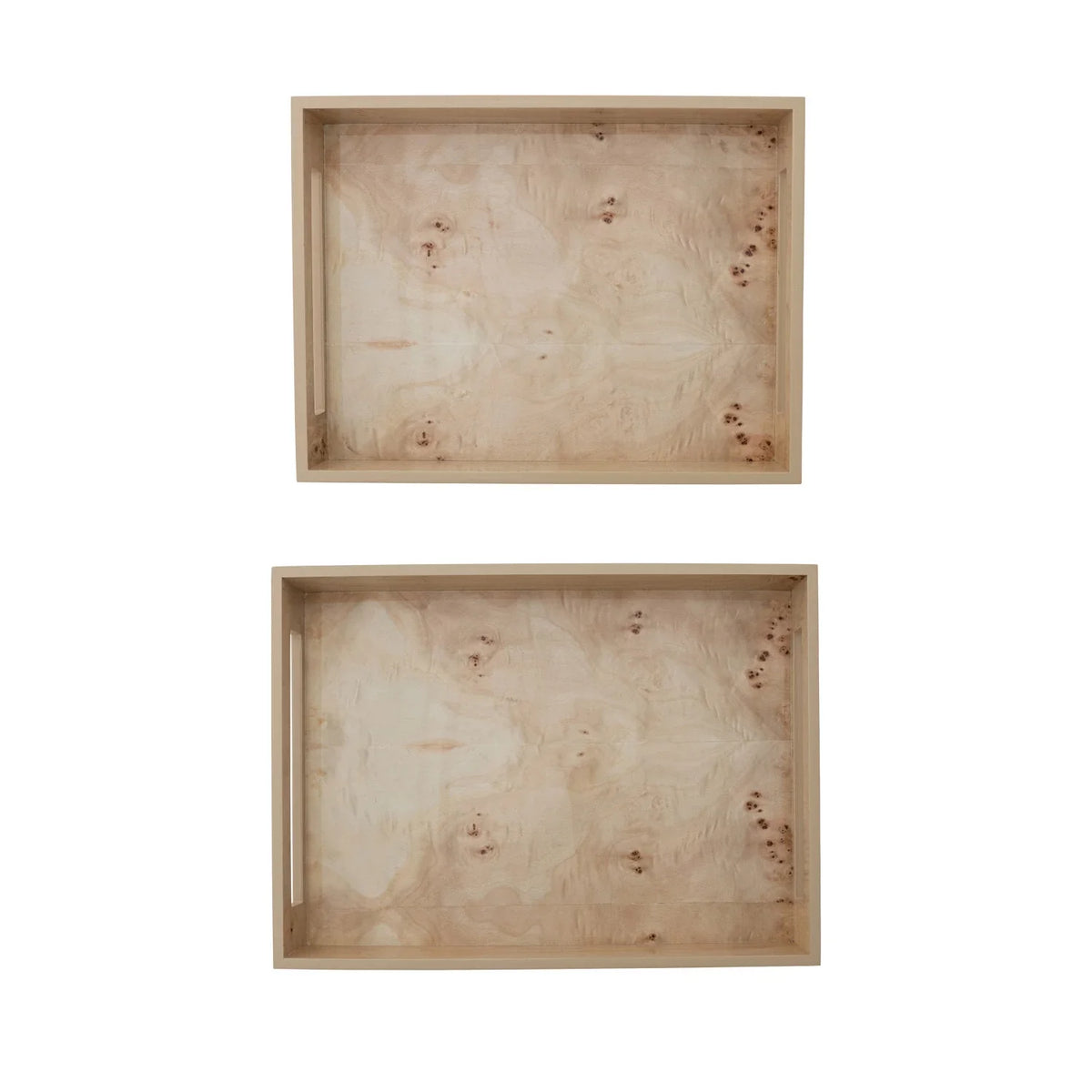 MDF & Burl Wood Veneer Trays w/ Handles
