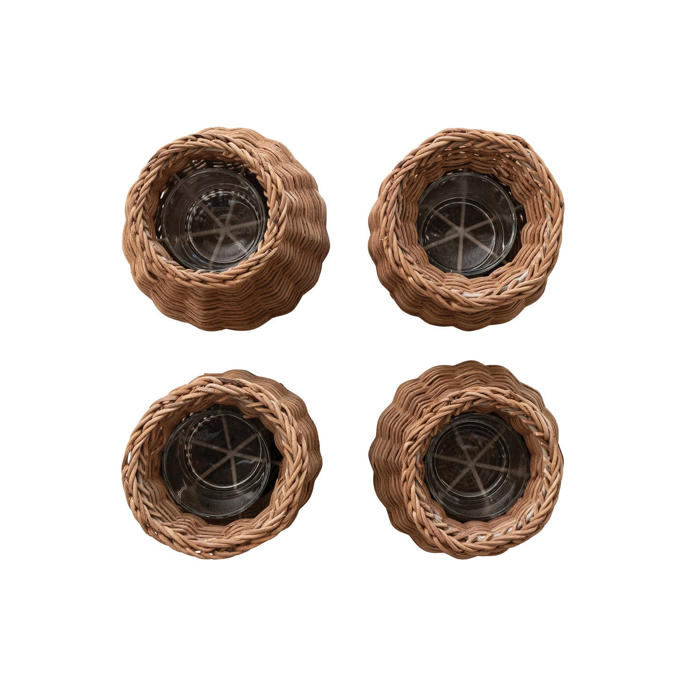 Hand-Woven Rattan Vase with Removable Glass Insert