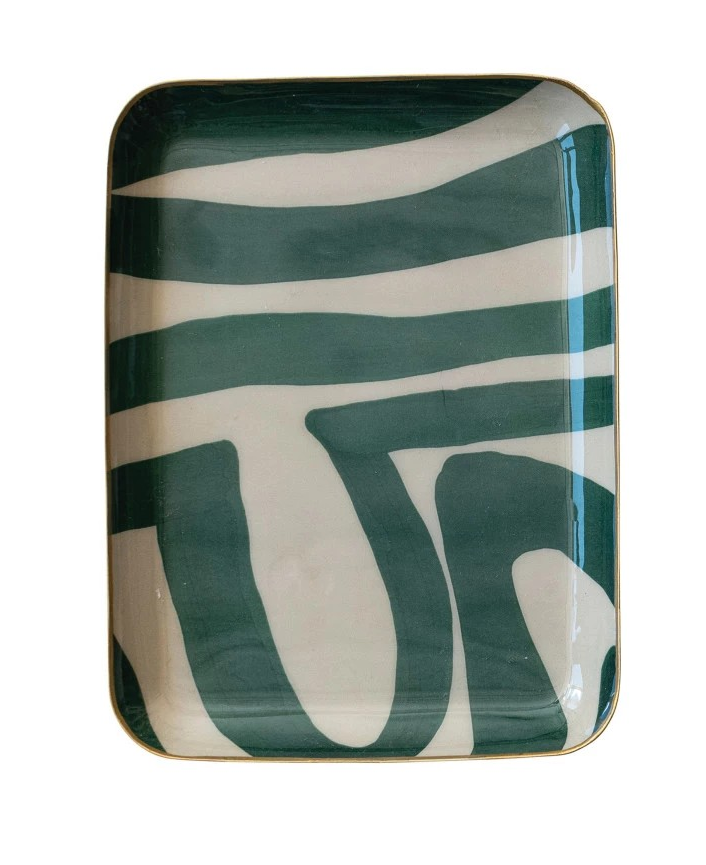 Abstract Print Enameled Metal Trays with Gold Rim