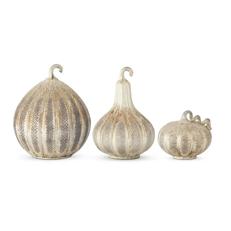 Champagne Mercury Glass Lattice Etched Pumpkin