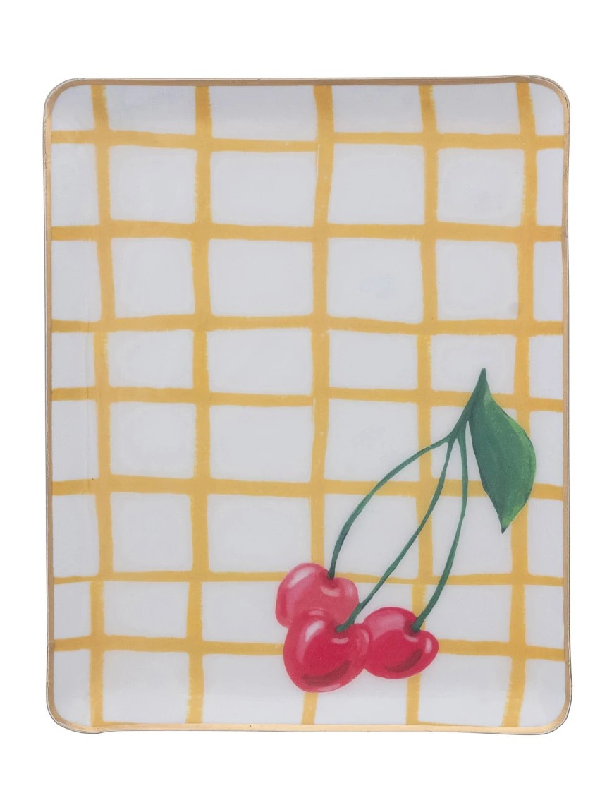 Fruit Print Enameled Metal Trays with Gold Edges