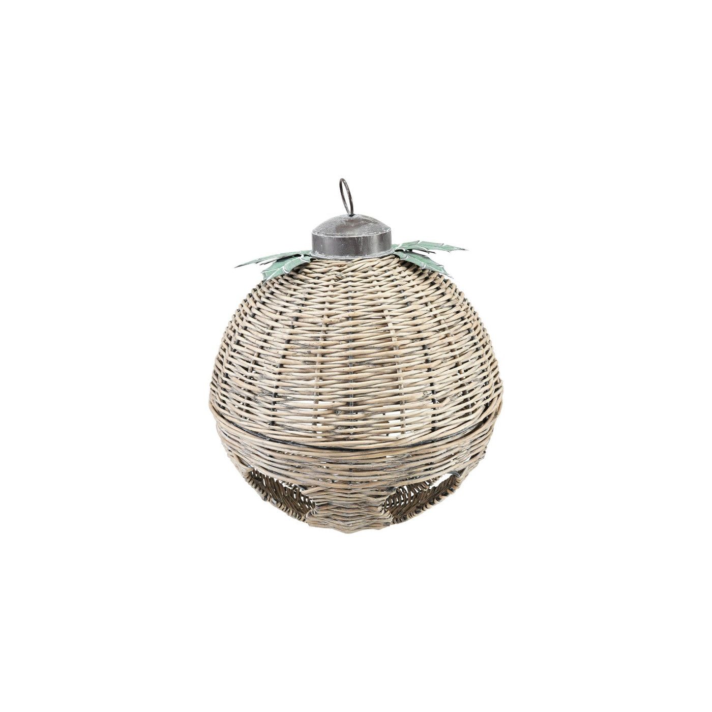 Oversized Hand-Woven Rattan Bell with Metal Leaves