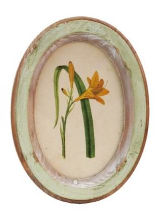 Framed Glass Wall Decor with Flower Design | Distressed Wood