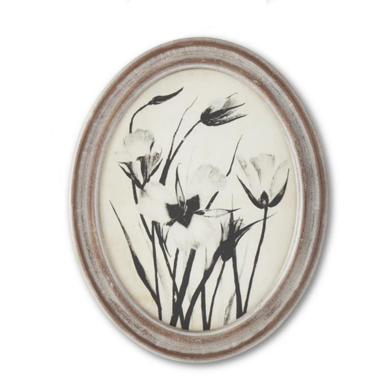 Oval Black & White Botanical Print
