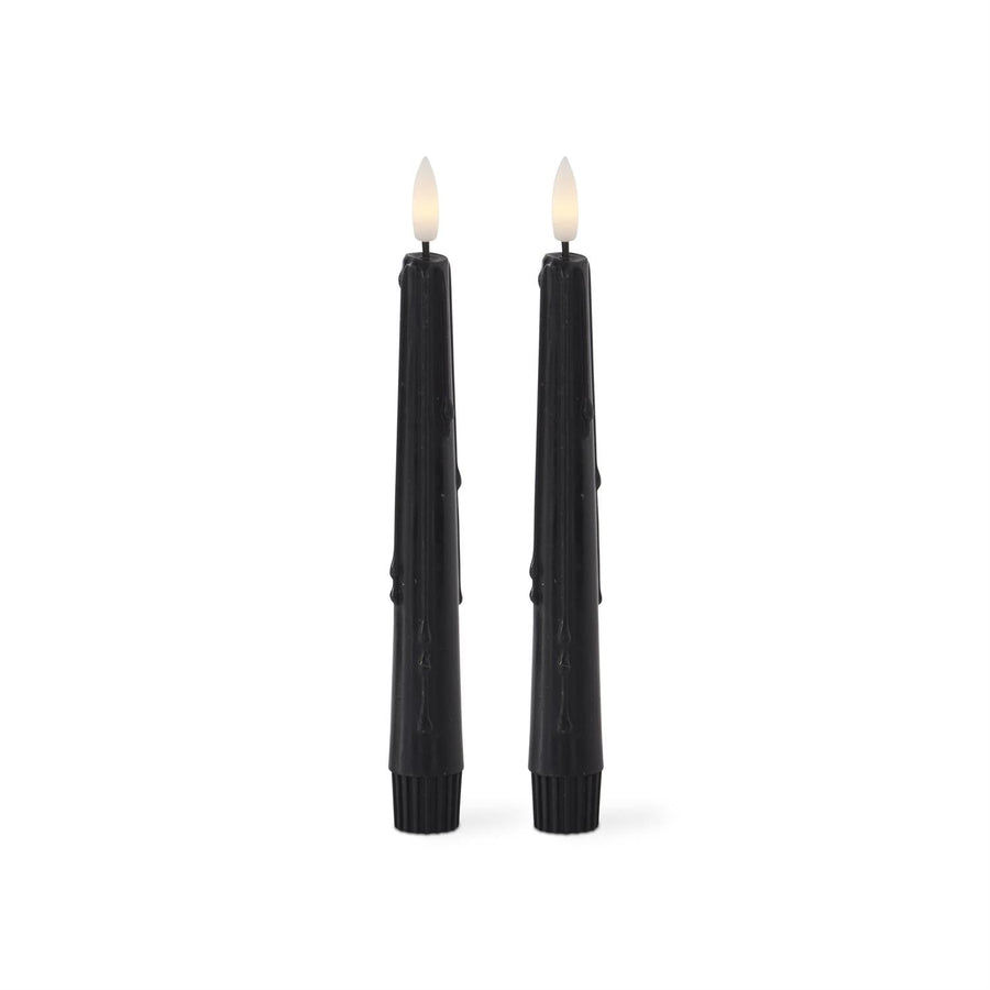 Pair of 8 Inch Black LED Drip Taper Candles