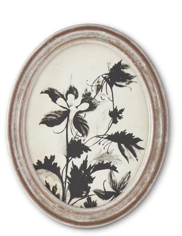 Oval Black & White Botanical Print