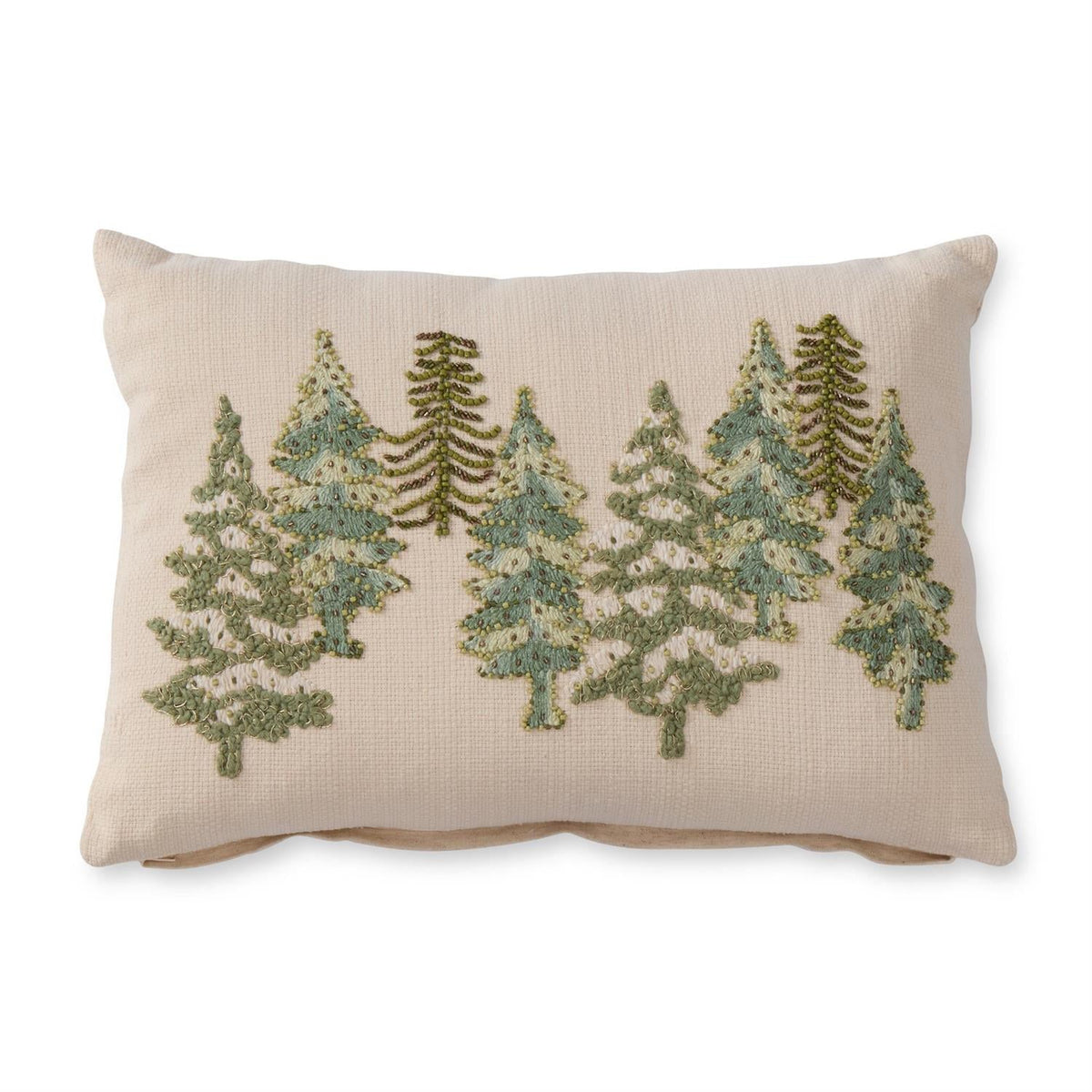 Cream & Green Beaded Christmas Tree Lumbar Pillow