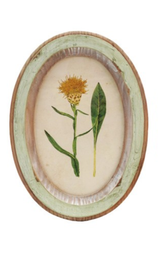 Framed Glass Wall Decor with Flower Design | Distressed Wood