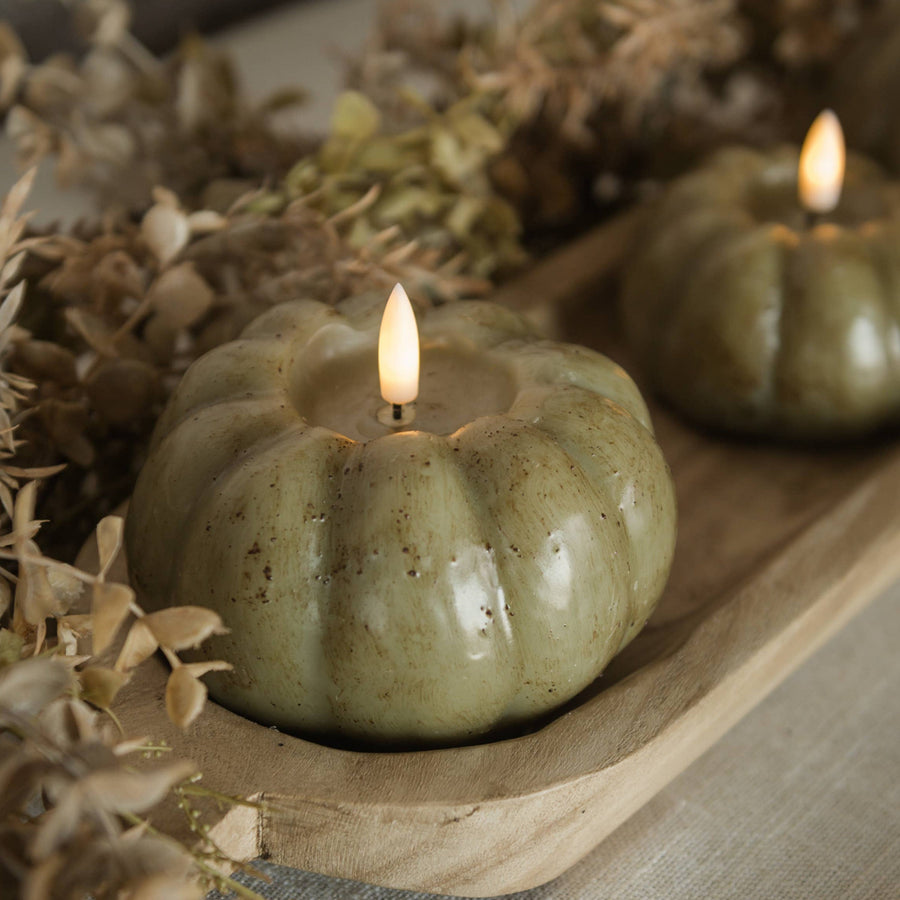 Green Pumpkin LED Candle with Flicker Flame