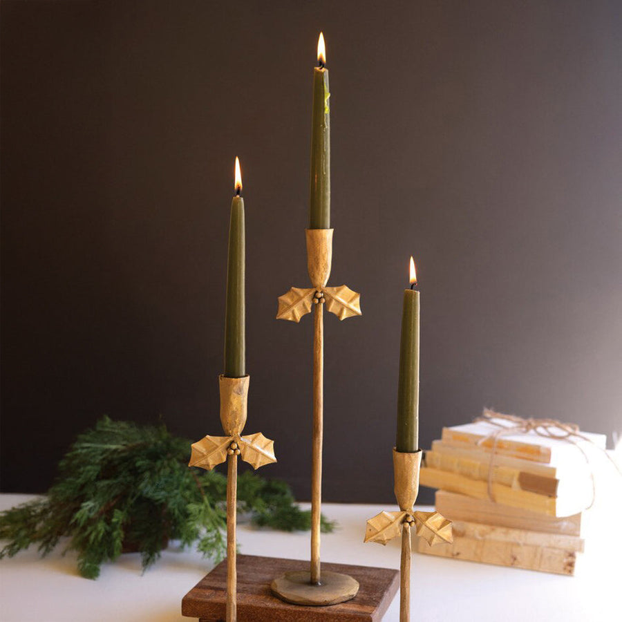 Forged-Iron Antique Gold Holly Taper Holder