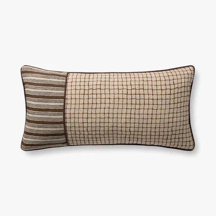 Brown Grid & Stripe Combo Lumbar Pillow by Loloi