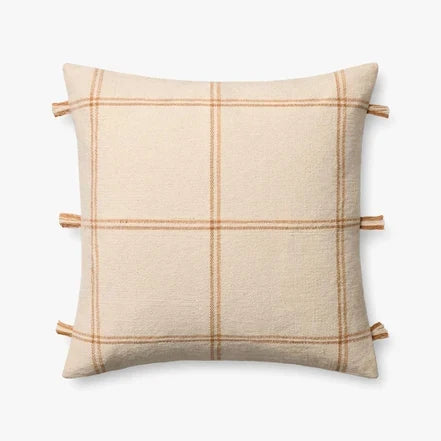 Lainey Natural Amber Fringe Square Pillow by Loloi