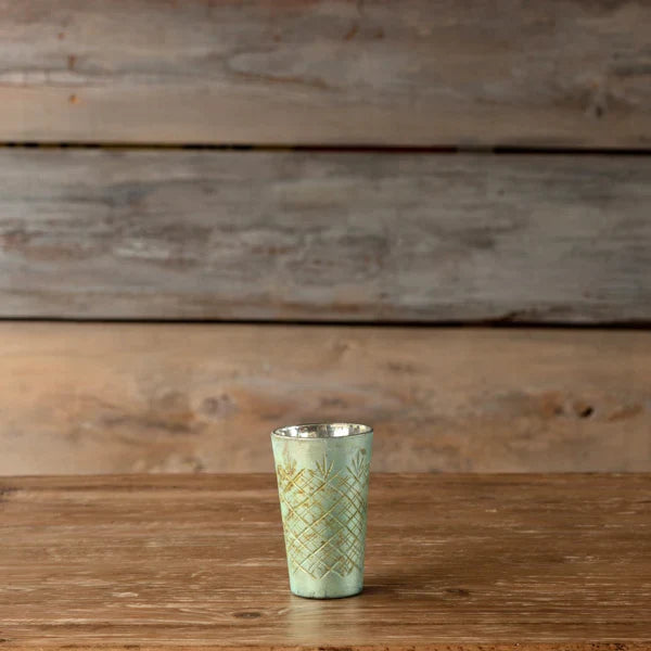 Antique Seafoam Green Etched Petite Vase
