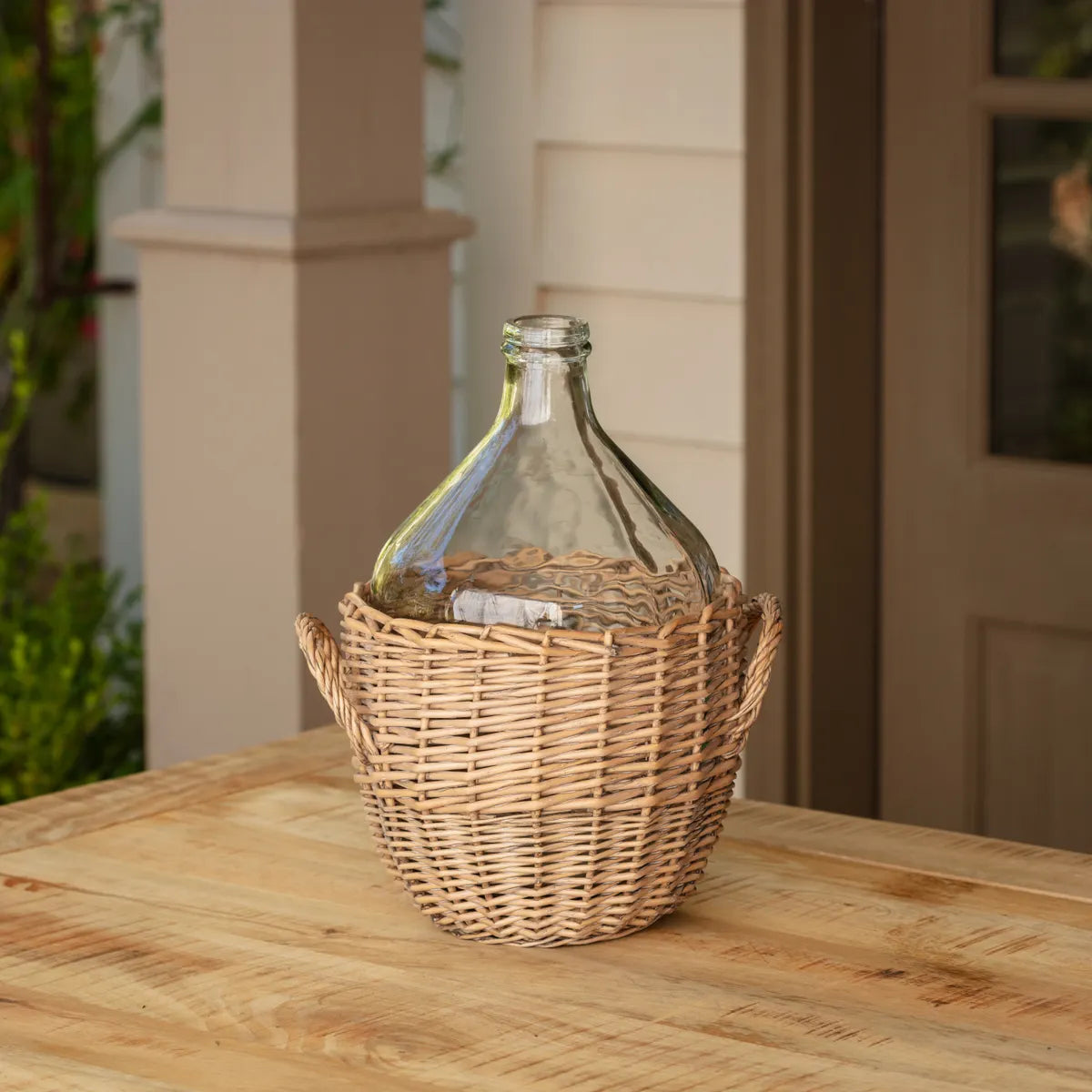 Glass Vineyard Bottle Vase with Basket