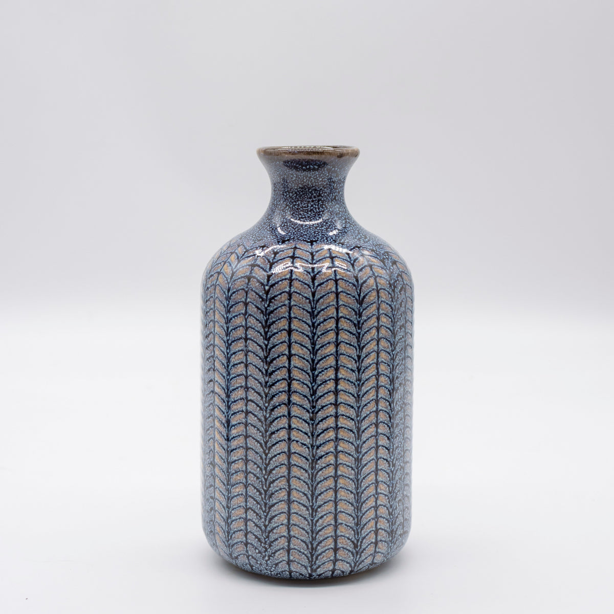 Embossed Stoneware Vases with Blue Glaze