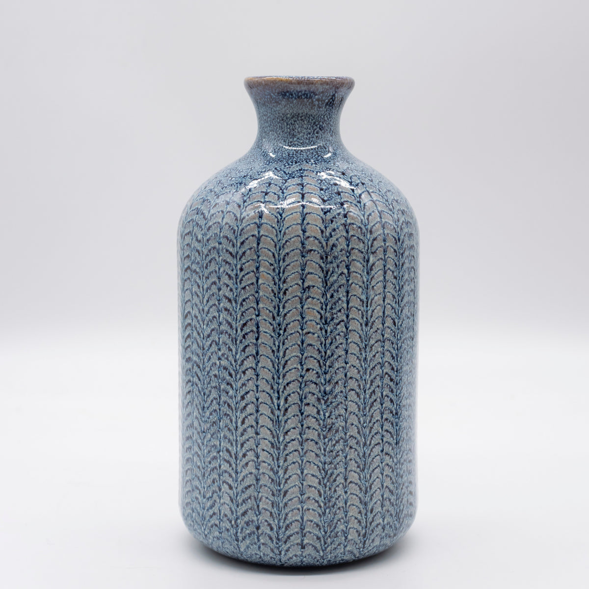 Embossed Stoneware Vases with Blue Glaze