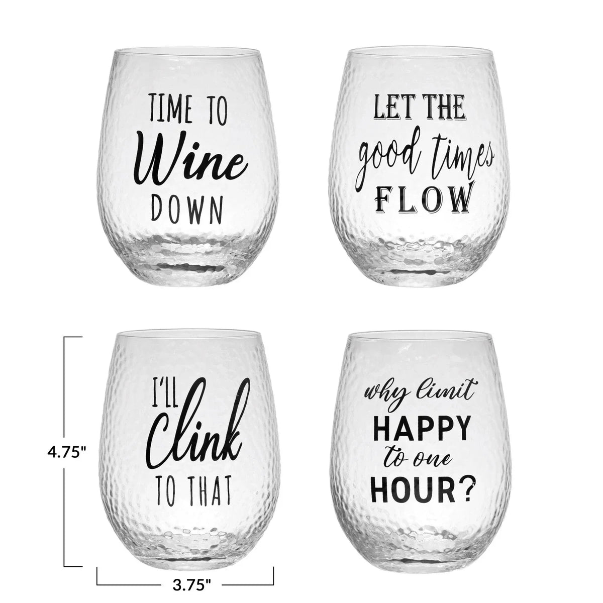 Drinking Glass w/ Happy Hour Sayings