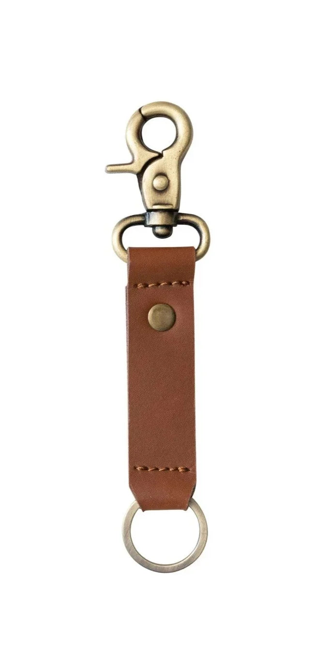 Leather and Metal Keychain with Clip