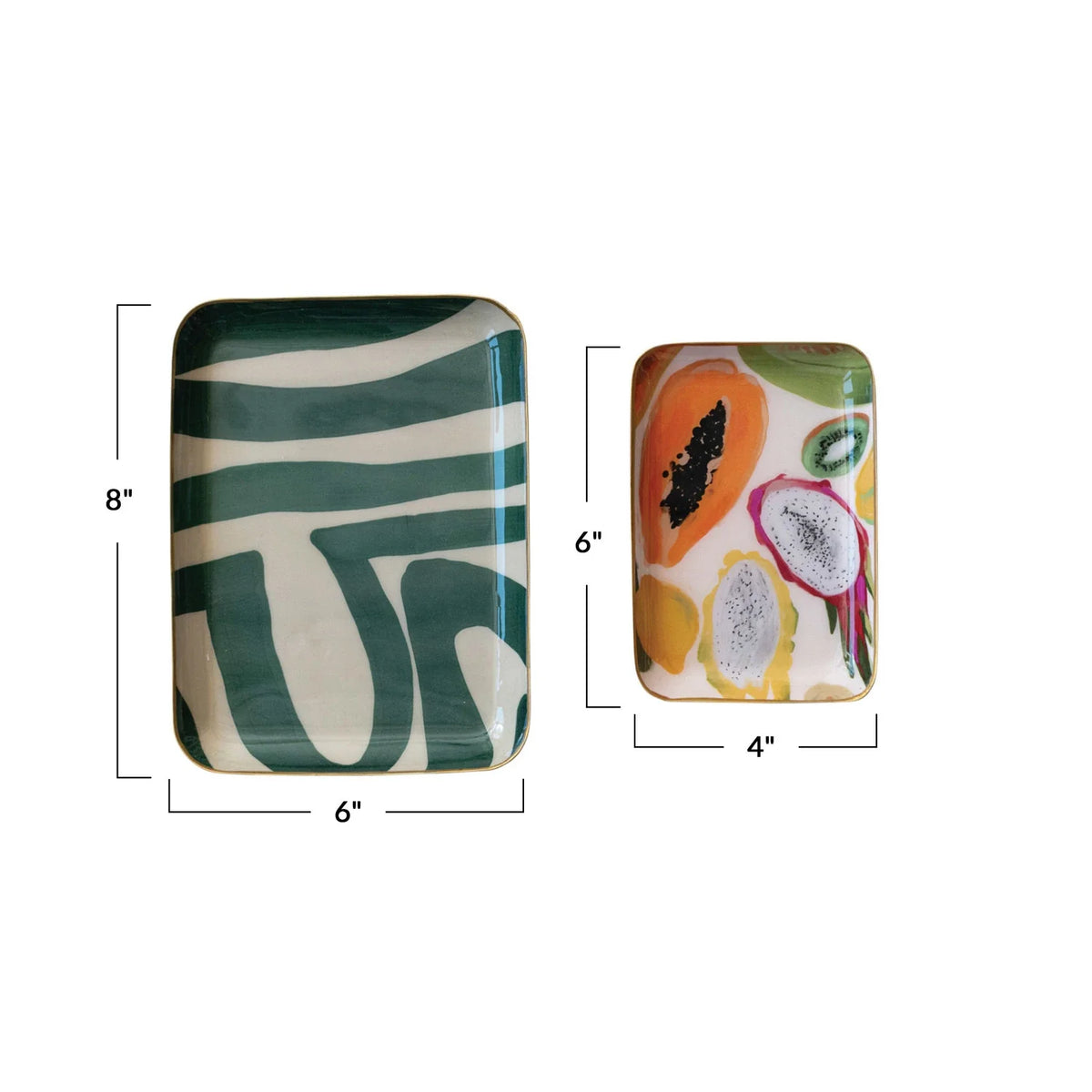 Abstract Print Enameled Metal Trays with Gold Rim
