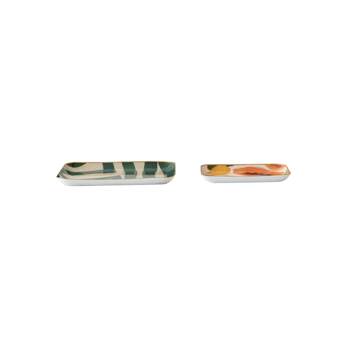 Abstract Print Enameled Metal Trays with Gold Rim