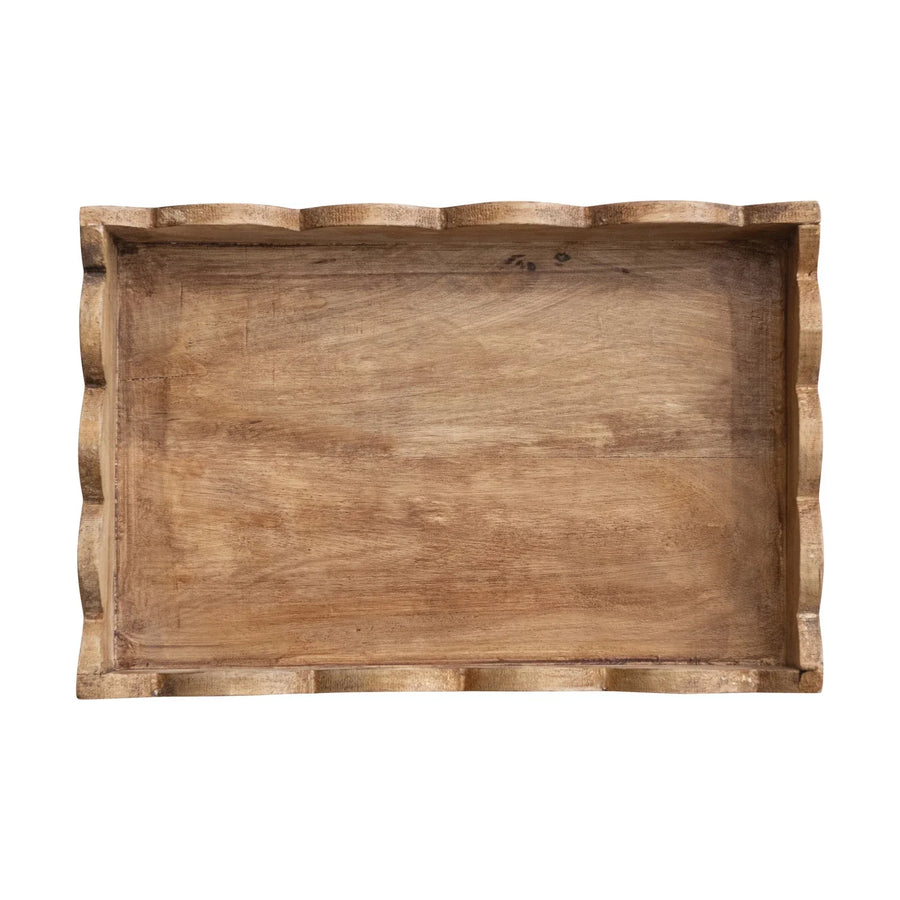 Mango Wood Tray with Scalloped Edge