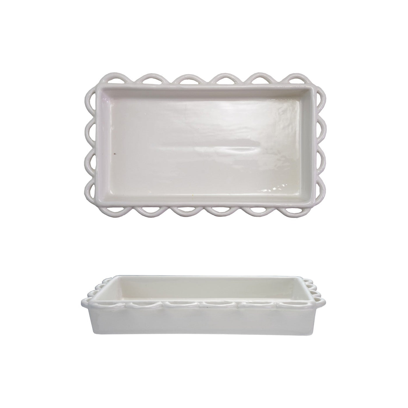 Decorative Scalloped Stoneware Napkin Holder | White