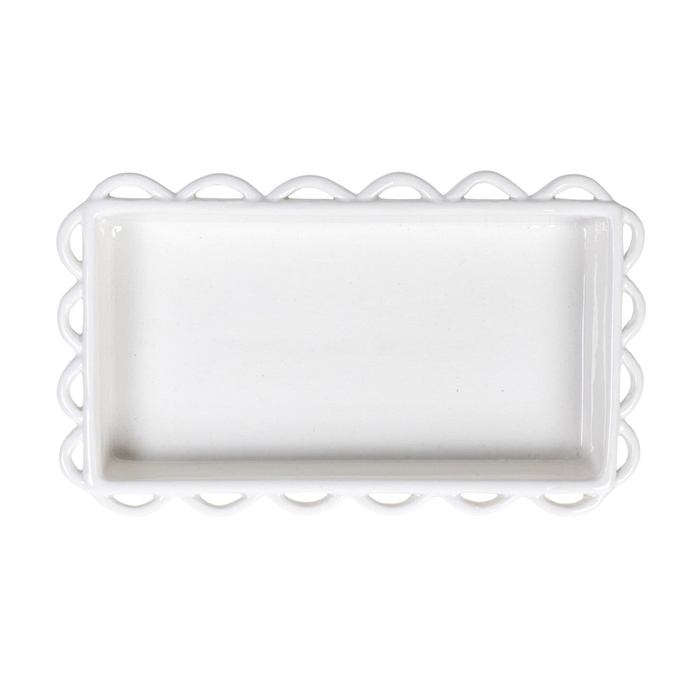 Decorative Scalloped Stoneware Napkin Holder | White