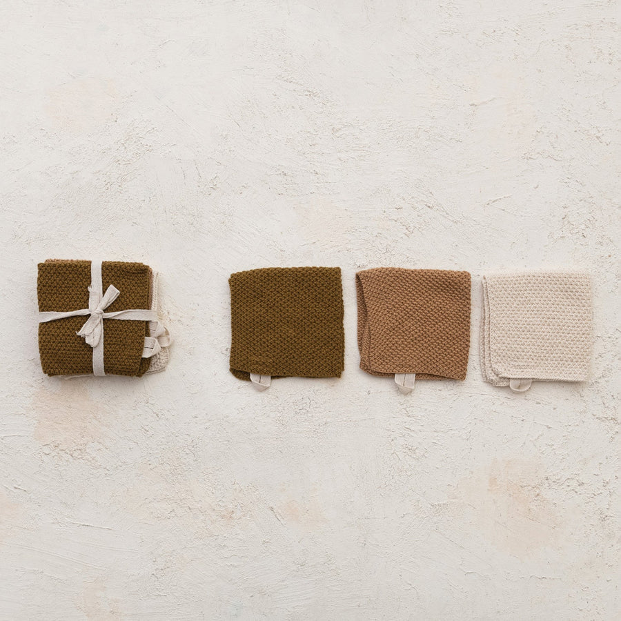 Cotton Knit Square Dish Cloths | Set of 3 Colors