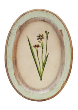 Framed Glass Wall Decor with Flower Design | Distressed Wood