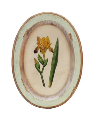 Framed Glass Wall Decor with Flower Design | Distressed Wood