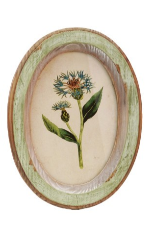 Framed Glass Wall Decor with Flower Design | Distressed Wood