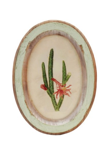 Framed Glass Wall Decor with Flower Design | Distressed Wood