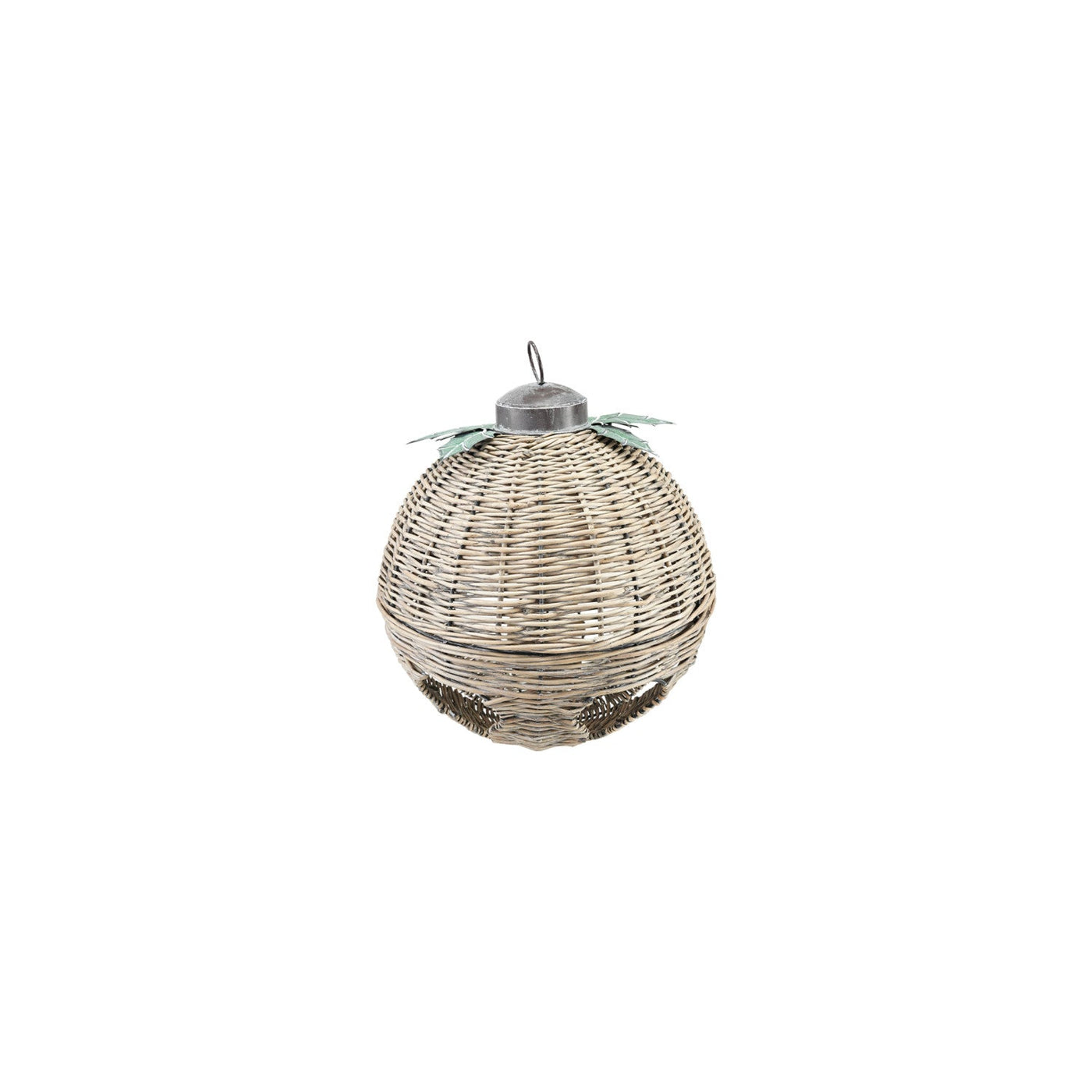 Oversized Hand-Woven Rattan Bell with Metal Leaves