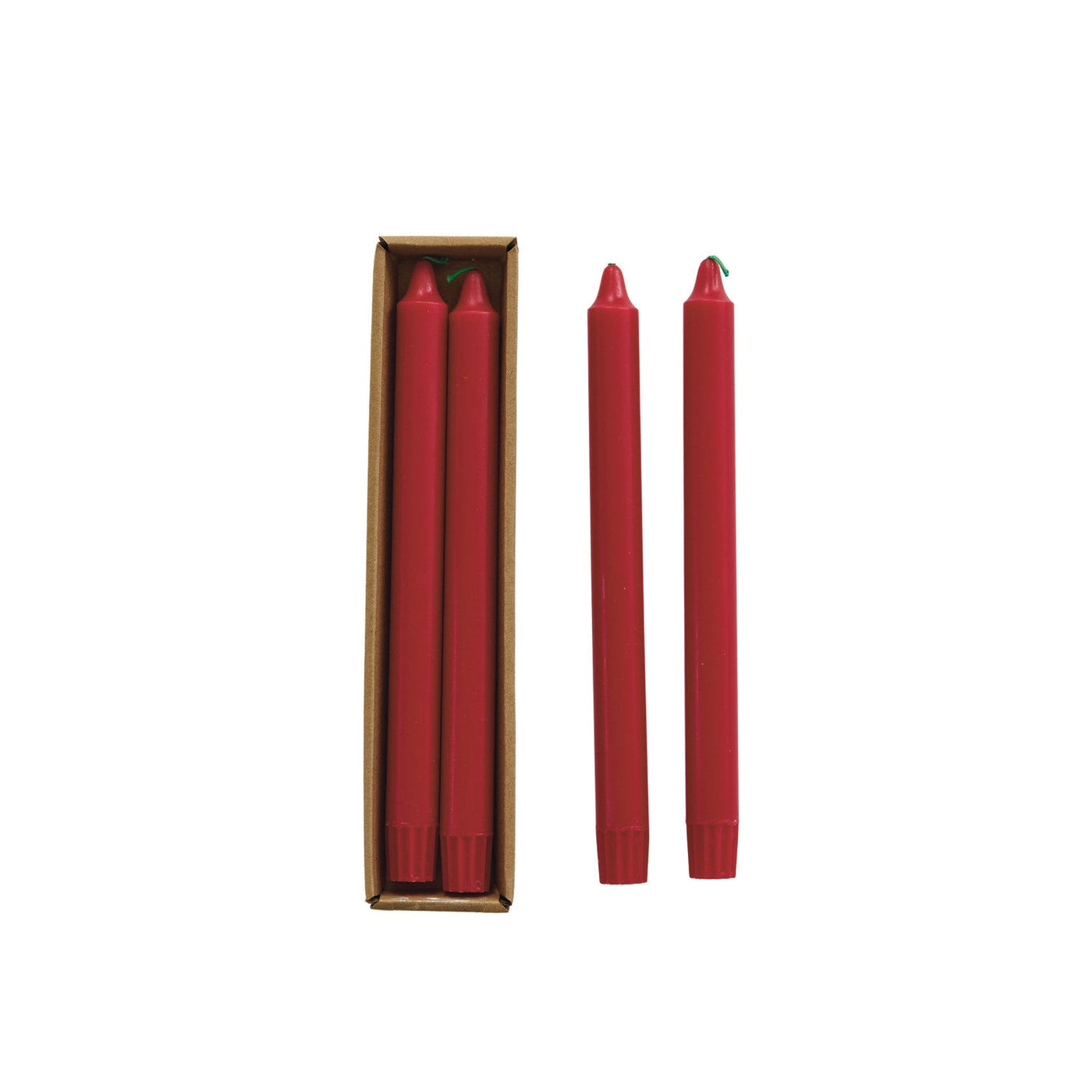 Pair of Red Unscented Taper Candles with Green Wick